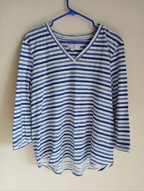 Chico's Striped Top Size XL Blue White